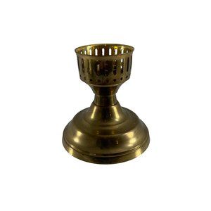 Vintage Brass Single Candle Stick Holder Cut Out Design 3.75" Tall India
